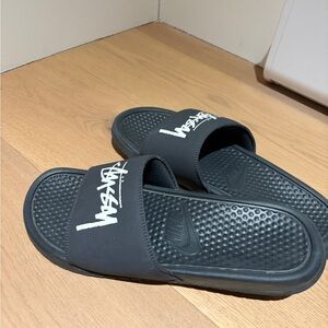 Nike Black Slide Sandals with White Graphic Logo